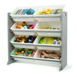 Toy Storage Organizer with 8 Large Storage Bins Gray/White - Humble Crew