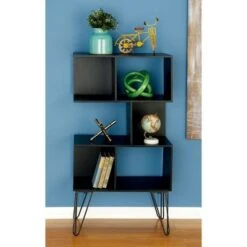 Mid-Century Modern Wooden Cube Shelf - Olivia & May Black