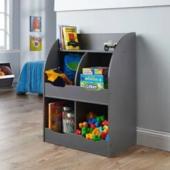 Badger Basket 4 Bin Storage Cubby with Bookshelf Charcoal