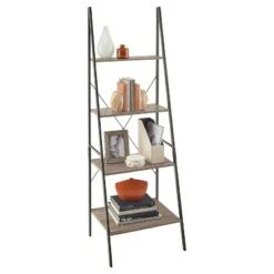 70" Ladder Bookshelf Mixed Material Gray - ClosetMaid