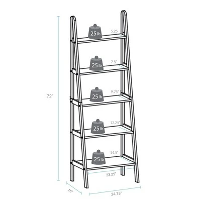 5 Shelf Ladder Bookcase - Flora Home Espresso 7 5 Shelf Ladder Bookcase - Flora Home Espresso - Image 5