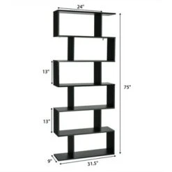 Costway 6 Tier S-Shaped Bookshelf Storage Display Bookcase Decor Z-Shelf