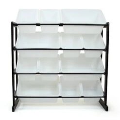 Ladder Toy Storage Organizer with 12 Storage Bins Espresso/White - Humble Crew