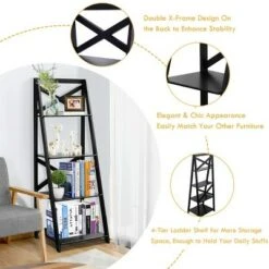 Costway 4-Tier Ladder Shelf Bookshelf Bookcase Storage Display Leaning Home Office Decor -Bookshelves Sales Shop unnamed file 2153