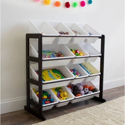Ladder Toy Storage Organizer with 12 Storage Bins Espresso/White - Humble Crew 5 Ladder Toy Storage Organizer with 12 Storage Bins Espresso/White - Humble Crew - Image 3
