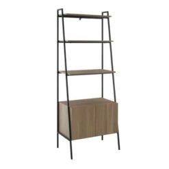 72" Open Shelf and Closed Storage Cabinet Ladder Bookcase - Saracina Home Dark Walnut -Bookshelves Sales Shop unnamed file 2179