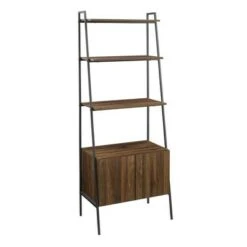 72" Open Shelf and Closed Storage Cabinet Ladder Bookcase - Saracina Home Dark Walnut -Bookshelves Sales Shop unnamed file 2181
