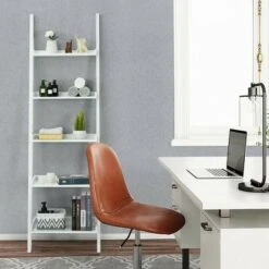 Costway Versatile White 5-Tier Bookshelf Leaning Wall Shelf Ladder Bookcase Storage Display Furni -Bookshelves Sales Shop unnamed file 2189