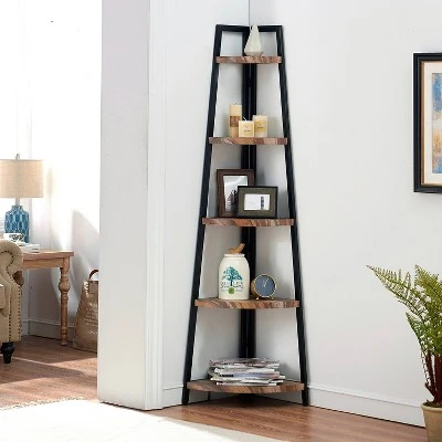 70" 5-Tier Corner Ladder Display Shelving Unit Metal & Distressed Wood - Danya B. 3 70" 5-Tier Corner Ladder Display Shelving Unit Metal & Distressed Wood - Danya B.