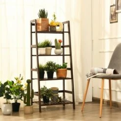 Costway 4-Tier Bamboo Ladder Shelf Plant Display Stand Rack Bookshelf Dark Brown -Bookshelves Sales Shop unnamed file 2209