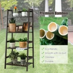 Costway 4-Tier Bamboo Ladder Shelf Plant Display Stand Rack Bookshelf Dark Brown -Bookshelves Sales Shop unnamed file 2211