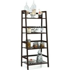 Costway 4-Tier Bamboo Ladder Shelf Plant Display Stand Rack Bookshelf Dark Brown -Bookshelves Sales Shop unnamed file 2213
