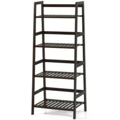 Costway 4-Tier Bamboo Ladder Shelf Plant Display Stand Rack Bookshelf Dark Brown -Bookshelves Sales Shop unnamed file 2214