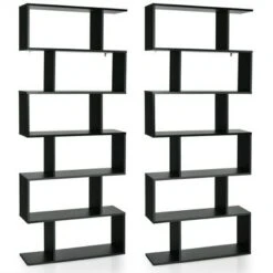 Costway 2 PCS 6 Tier S-Shaped Bookshelf Storage Display Bookcase Z-Shelf -Bookshelves Sales Shop unnamed file 2257