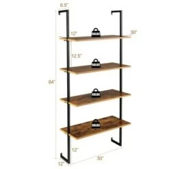 Costway 4-Tier Ladder Shelf Bookshelf Industrial Wall Shelf w/Metal Frame Rustic Brown -Bookshelves Sales Shop unnamed file 2261