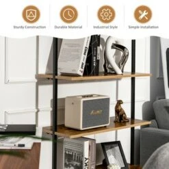 Costway 4-Tier Ladder Shelf Bookshelf Industrial Wall Shelf w/Metal Frame Rustic Brown -Bookshelves Sales Shop unnamed file 2262