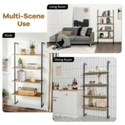 Costway 4-Tier Ladder Shelf Bookshelf Industrial Wall Shelf w/Metal Frame Rustic Brown -Bookshelves Sales Shop unnamed file 2263
