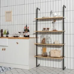 Costway 4-Tier Ladder Shelf Bookshelf Industrial Wall Shelf w/Metal Frame Rustic Brown -Bookshelves Sales Shop unnamed file 2266