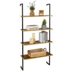 Costway 4-Tier Ladder Shelf Bookshelf Industrial Wall Shelf w/Metal Frame Rustic Brown -Bookshelves Sales Shop unnamed file 2267