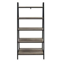 56" Metal and Wood Tiered Ladder Bookcase - Saracina Home Dark Walnut -Bookshelves Sales Shop unnamed file 2284