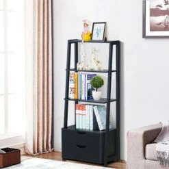 Costway 4-Tier Ladder Shelf Bookshelf Bookcase Storage Display Leaning With 2 Drawers -Bookshelves Sales Shop unnamed file 2292