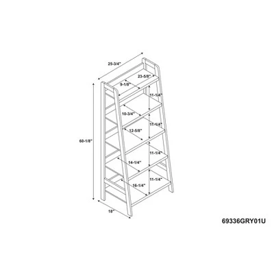 60.13" 5 Shelf Bookshelf Gray - Linon 8 60.13" 5 Shelf Bookshelf Gray - Linon - Image 6