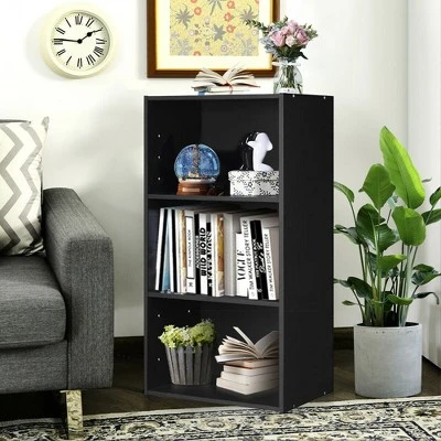 Costway 3 Open Shelf Bookcase Modern Multi-functional Storage Display Cabinet Black 4 Costway 3 Open Shelf Bookcase Modern Multi-functional Storage Display Cabinet Black - Image 2