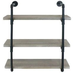 Sunnydaze Decor Sunnydaze 3 Shelf Industrial Style Pipe Frame Wall-Mounted Floating Shelf with Wood Veneer Shelves - Oak Gray Veneer -Bookshelves Sales Shop unnamed file 2364