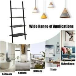 Costway Industrial Ladder Shelf 4-Tier Leaning Wall Bookcase Plant Stand Rustic Black/Brown -Bookshelves Sales Shop unnamed file 2375