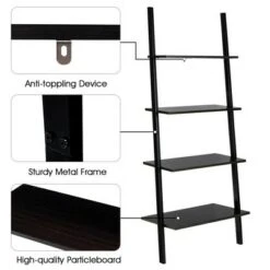 Costway Industrial Ladder Shelf 4-Tier Leaning Wall Bookcase Plant Stand Rustic Black/Brown -Bookshelves Sales Shop unnamed file 2378