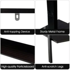 Costway Industrial Ladder Shelf 4-Tier Leaning Wall Bookcase Plant Stand Rustic Black/Brown -Bookshelves Sales Shop unnamed file 2379