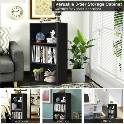 Costway 3 Open Shelf Bookcase Modern Multi-functional Storage Display Cabinet Black 6 Costway 3 Open Shelf Bookcase Modern Multi-functional Storage Display Cabinet Black - Image 4