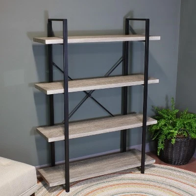 Sunnydaze Decor Sunnydaze 4 Shelf Industrial Style Freestanding Etagere Bookshelf with Wood Veneer Shelves - Oak Gray Veneer 3 Sunnydaze Decor Sunnydaze 4 Shelf Industrial Style Freestanding Etagere Bookshelf with Wood Veneer Shelves - Oak Gray Veneer