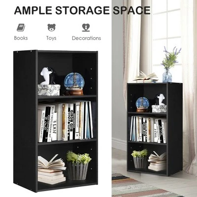 Costway 3 Open Shelf Bookcase Modern Multi-functional Storage Display Cabinet Black 7 Costway 3 Open Shelf Bookcase Modern Multi-functional Storage Display Cabinet Black - Image 5