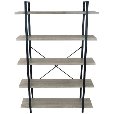 Sunnydaze Decor Sunnydaze 5 Shelf Industrial Style Freestanding Etagere Bookshelf with Wood Veneer Shelves - Oak Gray Veneer 7 Sunnydaze Decor Sunnydaze 5 Shelf Industrial Style Freestanding Etagere Bookshelf with Wood Veneer Shelves - Oak Gray Veneer - Image 5