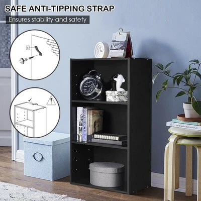 Costway 3 Open Shelf Bookcase Modern Multi-functional Storage Display Cabinet Black 10 Costway 3 Open Shelf Bookcase Modern Multi-functional Storage Display Cabinet Black - Image 8