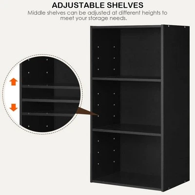 Costway 3 Open Shelf Bookcase Modern Multi-functional Storage Display Cabinet Black 11 Costway 3 Open Shelf Bookcase Modern Multi-functional Storage Display Cabinet Black - Image 9