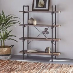 55.75" Oswald Industrial 4-Tier Shelf Dark Brown - Christopher Knight Home