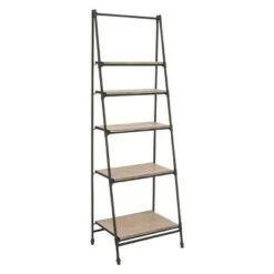 72" Metal and Wood 5 Shelf A Frame Book Stand Black - Olivia & May