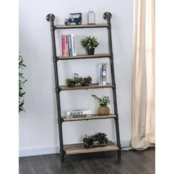 61" Mateo 5 Layer Ladder Book Shelves Brown/Oak - HOMES: Inside + Out