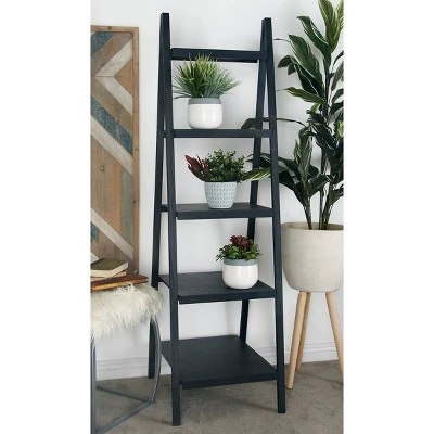 Wood Ladder Bookshelf - Olivia & May Gray 3 Wood Ladder Bookshelf - Olivia & May Gray