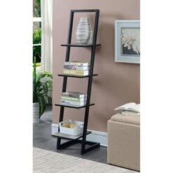 56" Designs2Go 4 Tier Ladder Bookshelf - Breighton Home Faux Birch/black
