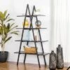 65" 4 Tier Metal and Wooden Leaning Bookcases and Ladder Shelves - Glitzhome Walnut -Bookshelves Sales Shop unnamed file 2572