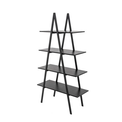 65" 4 Tier Metal and Wooden Leaning Bookcases and Ladder Shelves - Glitzhome Walnut 10 65" 4 Tier Metal and Wooden Leaning Bookcases and Ladder Shelves - Glitzhome Walnut - Image 8