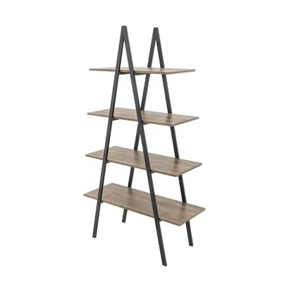 65" 4 Tier Metal and Wooden Leaning Bookcases and Ladder Shelves - Glitzhome Walnut 11 65" 4 Tier Metal and Wooden Leaning Bookcases and Ladder Shelves - Glitzhome Walnut - Image 9