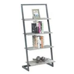 57" Graystone 4 Tier Ladder Bookcase/shelf Faux Birch/Slate Gray - Breighton Home