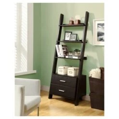 69" Ladder Bookcase with Drawers - EveryRoom Dark Taupe
