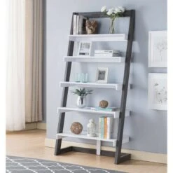 70.75" Wingill Leaning Bookcase White/Distressed Gray - miBasics