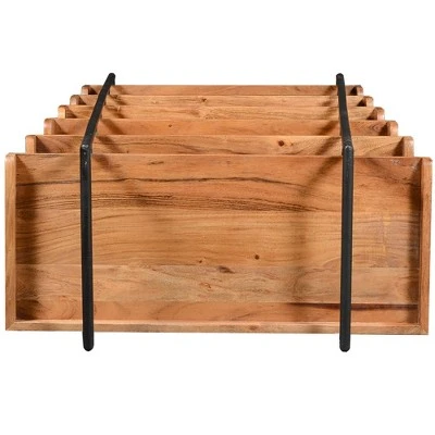 74" 6 Tier Wooden Ladder Storage Bookshelf with Metal Frame Brown/Black - The Urban Port 4 74" 6 Tier Wooden Ladder Storage Bookshelf with Metal Frame Brown/Black - The Urban Port - Image 2