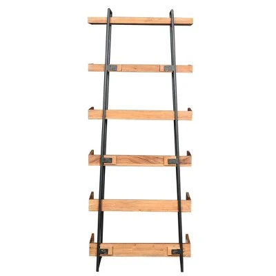 74" 6 Tier Wooden Ladder Storage Bookshelf with Metal Frame Brown/Black - The Urban Port 5 74" 6 Tier Wooden Ladder Storage Bookshelf with Metal Frame Brown/Black - The Urban Port - Image 3